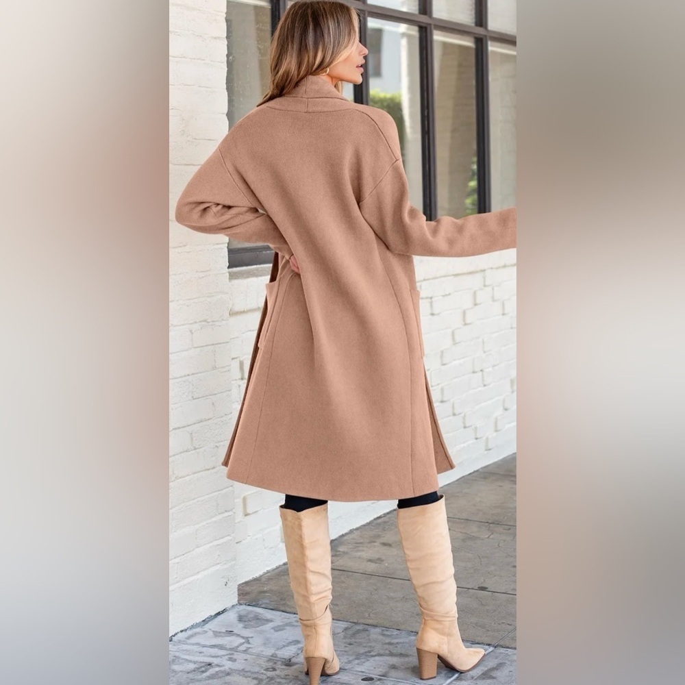 Elegant Tan Open Front Cardigan - Picture 4 of 5